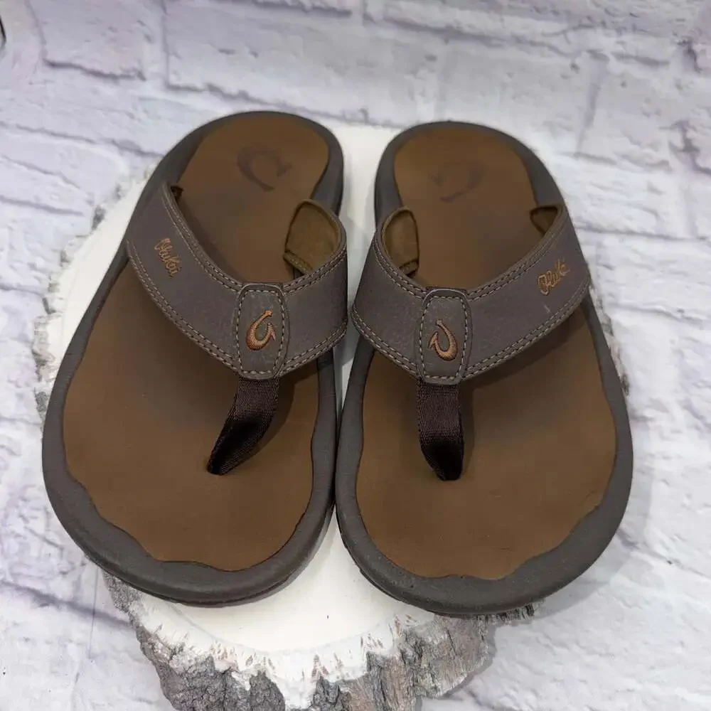 Olukai Ohana Sandals Dark Java Shoes Flip Flop Thong Leather Beach Men Sz 9